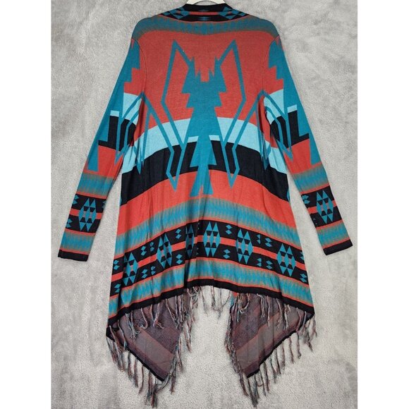 Pink Cattlelac Sweater Womens Small Southwestern Open Front Fringed Cardigan - Picture 2 of 10